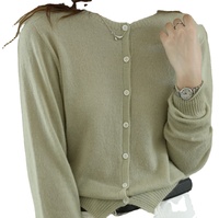 Cardigan décontracté personnalisé respirant à col rond uni pour femme, manches longues, en cachemire et soie tricotés, couleur unie, chaleur printanière