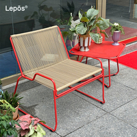 Fauteuil de salon d'extérieur moderne Lepos, fauteuil de détente, canapé individuel, structure en acier inoxydable, siège en corde tressée pour patio et balcon
