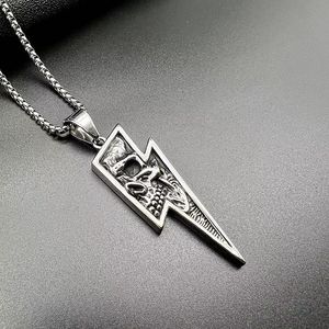 yunnique Men's Lightning Skull <b>Titanium</b> Steel Pendant Necklace Stainless Steel Jewelry Gift Asymmetry Geometric Design DZ077 - Product Image 4