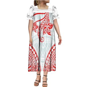 Nouveautés : Robe d'été polynésienne noire à imprimé floral tribal micronésien, style Mumu, col carré, longueur midi, personnalisable - Product Image 6