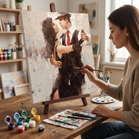 Kit de peinture par numéros, couple dansant romantique, peinture acrylique DIY pour adultes débutants, toile en lin 40x50cm