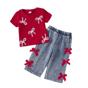 Conjunto de Verano para Niñas, Estilo Chic y Moderno, Camiseta de Algodón de Manga Corta con Estampado de Lazo y Pantalones a Juego, Éxito de Ventas en Europa y América - Product Image 5