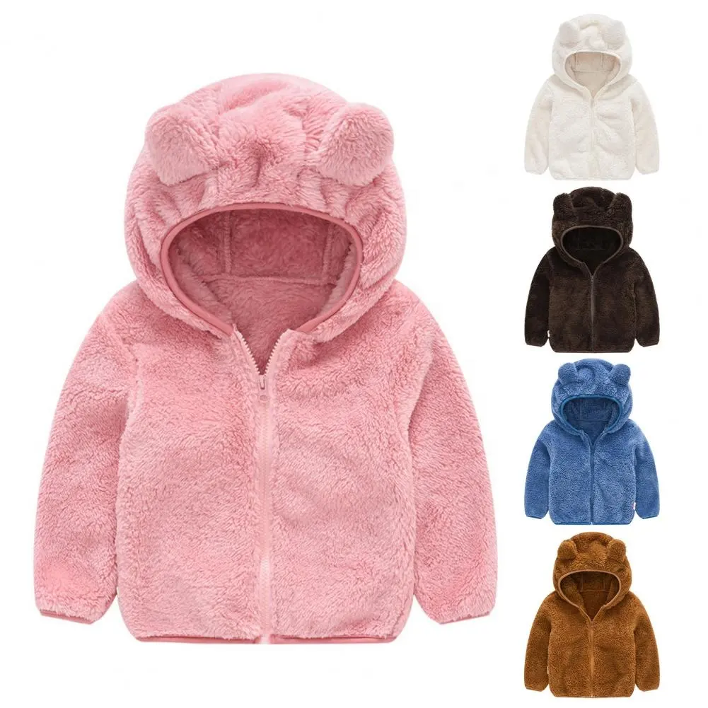 Мягкие зимние толстовки и свитшоты для мальчиков на молнии с логотипом на заказ, пуловер с милым медведем, флисовая толстовка с ушками для детей