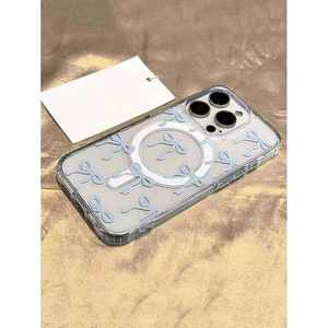 Funda magnética para teléfono Blue Bow para iPhone 15 Pro Max, transparente, de PMMA, con diseño en relieve, para mujer. - Product Image 1