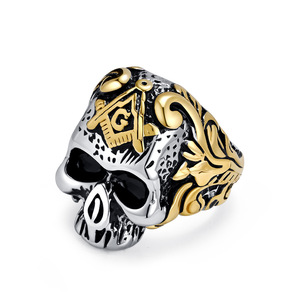 Skull Freemason Titanium Steel <b>Ring</b> <b>For</b> <b>Men</b> Gift Jewelry Steel With Gold Accents - Product Image 5