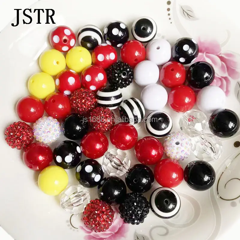 50 stück/beutel mix 20 mm bubblegum-perlen für stifte herstellung massenhaft mickey-halskette armband schmuck zubehör kind klobig strass perlen