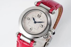 Reloj Clásico Redondo para Mujer con Correa de Cuero Magenta, Elegantes Manecillas Azules, Reloj de Pulsera Mecánico Automático para Uso Casual y Formal - Product Image 3