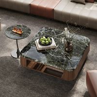 Table basse carrée moderne avec plateau en marbre et table d'appoint ronde assortie