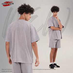 Men's Vintage Double Yarn Fabric Oversized Short Sleeve T-<b>shirt</b> Washed <b>Patchwork</b> Sleeve Cotton Solid Tshirt for Summer - Product Image 4