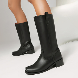 Bottes hautes pour femmes, style rétro britannique, bottes mi-hautes pour femmes, bottes de chevalier à enfiler, bottes longues pour femmes automne et hiver - Product Image 4