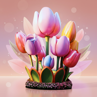 Venta Directa de Fábrica, Esculturas de Plantas de Fibra de Vidrio Personalizadas y Modernas, Marco de Acero, Forma de Ramo de Tulipanes, Impresión 3D, Pintado a Mano con UV