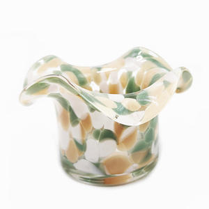 Handcrafted Blue Speckled Fluted <strong>Glass</strong> <strong>Candle</strong> <strong>Holder</strong> Elegant Green and Beige Speckled <strong>Glass</strong> <strong>Candle</strong> Jars - Product Image 1