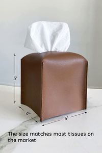 Customized High-quality Square PU Leather <b>Tissue</b> Box Cover Foldable Napkin Holder 5x5x5inch Modern Car Office - Product Image 6