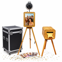 Draagbare dubbelzijdige houten fotohokje 18,5" pc touchscreen iPad camera compatibel RGB licht bruiloft feest evenement