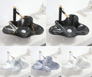 Lavabo hecho a mano de encimera negra con forma especial de grano de mármol blanco, lavabo de cerámica para Baño - Product Image 4