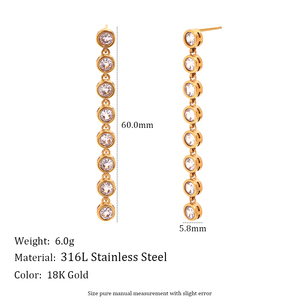 Dreamshow Stainless Steel Dangle <strong>Stud</strong> <strong>Earrings</strong> With Round Cubic Zirconia <strong>Chain</strong> Minimal Style Long Drop <strong>Earrings</strong> Gold Jewelry - Product Image 3