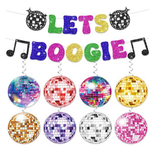DAMAI 70s Decoraciones de fiesta Banner y remolinos colgantes Decoraciones de fiesta temáticas de discoteca Decoraciones de fiesta de Banner <span class=keywords><strong>Bola</strong></span> de discoteca - Product Image 1