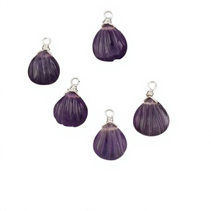 Natural Amethyst Carved Shell Charm 925 Sterling Silver Wire Wrapped Pendant Purple Gemstone Connector for Jewelry Making - Product Image 1