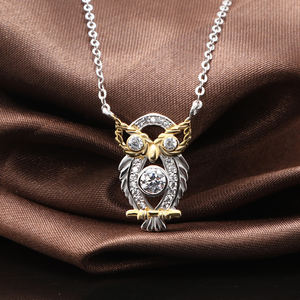 قلادة سلسلة مطلية بالذهب, قلادة سلسلة مطلية بالذهب لطيف اثنين من لهجة مطلي روح البومة قلادة ، 925 الفضة الاسترليني قلادة قلادة شعار مخصص - Product Image 2