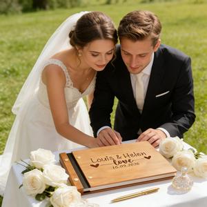 Livre d'or en bois personnalisé pour mariage, album photo personnalisé pour couples, scrapbook d'anniversaire, cadeaux souvenirs de mariage - Product Image 2