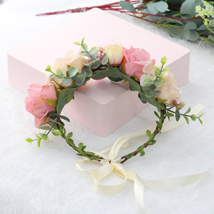 Couronne de fleurs artificielle en feuilles vertes et rotin pour mariée et demoiselle d'honneur, vente en gros d'usine - Product Image 2