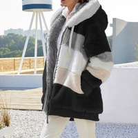 Manteau Chaud pour Femmes Hiver Automne Manches Longues Grandes Tailles Hiver 2023 à Blocs de Couleurs Zippé à Capuche Doux
