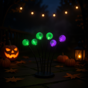 Lumières solaires oscillantes en forme d'yeux pour Halloween, 24 LED, IP65, étanches, pour décoration extérieure de jardin et de patio, vert et violet - Product Image 2