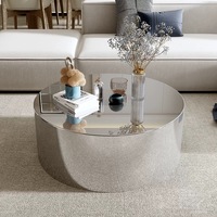Table basse de salon italienne de forme irrégulière, table basse de luxe en acier inoxydable argenté, table à thé en métal combiné