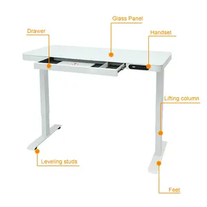 Meja berdiri dengan laci, atasan kaca elektrik tinggi dapat disesuaikan