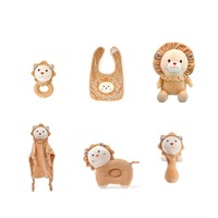 Ensemble de 6 jouets pour nouveau-né : hochets, doudou super doux en peluche, bavoir musical brodé, langes à épaules en coton PP, coffret cadeau