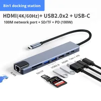 Hub USB C 8-in-1 Tipe-C untuk MacBook Pro dengan Port HDTV 4K, Ethernet 100M, PD 100W, Pembaca Kartu SD/TF untuk Docking Station Laptop