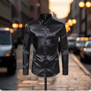 Chemises décontractées brillantes anti-plis à manches longues pour hommes, couleur unie, 100 % coton, printemps, grandes tailles, coupe ample, boutonnage simple, <span class=keywords><strong>6XL</strong></span> - Product Image 4