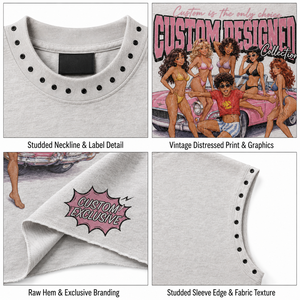 T-shirt en coton épais 300 g/m² avec strass, délavage vintage, coupe oversize, motif graphique, épaules tombantes, logo personnalisé, pour homme - Product Image 3