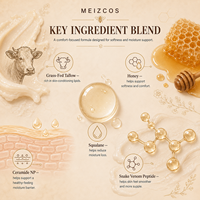 Baume au suif et au miel MEIZCOS 120g, hydratant visage et corps avec miel, squalane et céramide NP pour peaux sèches et rugueuses, soin quotidien apaisant