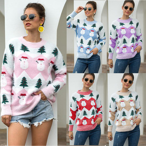 Wholesale Custom Clothing Women's <strong>Christmas</strong> Knit Tree Snowman Pullover <strong>Sweatshirt</strong> <strong>Ladies</strong> Funny Ugly Xmas Pullover Sweater - Product Image 1