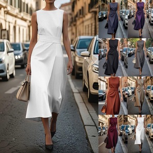 Dropshipping Shopify Plus Size Womens Sleeveless Crew Neck Maxi <b>Dress</b> Solid Color Casual <b>Loose</b> Fit Summer Long - Product Image 5