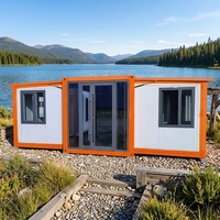 Casa Prefabricada de 2 Dormitorios con Extensión a Ambos Lados, Contenedor con Sala de Estar, Techo Impermeable Personalizado para Refugio de Emergencia