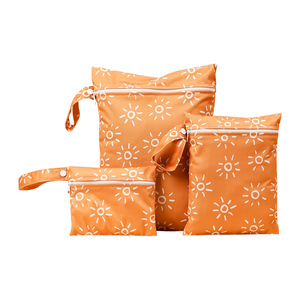 3個セット 防水プリントPUL素材 再利用可能 洗濯可能 ベビーおむつウェットバッグ ポータブルトラベル収納トートバッグ スナップハンドル付き - Product Image 2