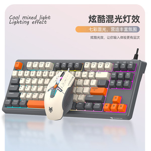 Shiny Fox K600 Wired Keyboard Mouse Set 87 Keys Rainbow Backlight Tri Color <b>Keycaps</b> Office Business Use - Product Image 4