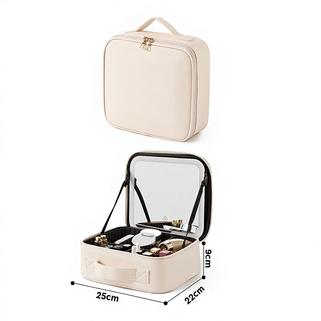 Borsa per il trucco a led beige