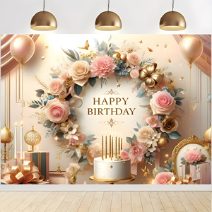 Toile de fond d'<span class=keywords><strong>anniversaire</strong></span> personnalisée <span class=keywords><strong>bannière</strong></span> 82.6x59 pouces rose fleur gâteau <span class=keywords><strong>anniversaire</strong></span> Photo toile de fond pour les filles décoration de fête d'<span class=keywords><strong>anniversaire</strong></span> - Product Image 1