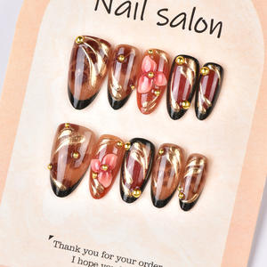 30 Piezas de Uñas Postizas de Almendra con Flores Tridimensionales de ABS, Uñas de Alta Gama Hechas a Mano con Pedrería y Diseño de Leopardo, Uñas Postizas Portátiles - Product Image 2