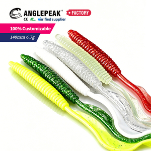 Leurres souples en plastique 6 couleurs 140mm 6.7g PVC coulants avec attractant, appât artificiel souple à grande lame et queue bouclée <span class=keywords><strong>pour</strong></span> <span class=keywords><strong>le</strong></span> bar - Product Image 1