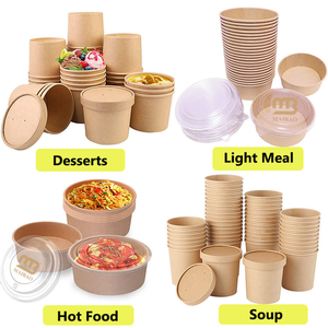 Kích Thước Tùy Chỉnh Sinh Thái Phân Hủy Sinh Học Kraft Hot Thực Phẩm Giấy Bát <span class=keywords><strong>Container</strong></span> Takeaway Dùng Một Lần 250Ml Giấy Súp Cup Với Nắp Nhãn - Product Image 2