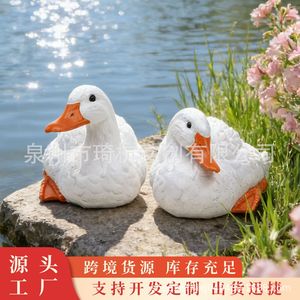 Figurine de canard blanc en résine, décoration de jardin, ornement artisanal animalier pour patio extérieur - Product Image 2