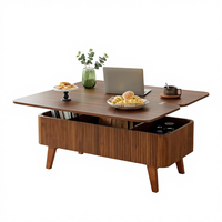Table basse relevable, tables basses convertibles à rainures, se transforme en tables à manger, table ovale en bois avec rangement pour le salon