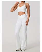 Ensemble de yoga 3 pièces sexy et respirant pour femme : veste courte zippée croisée et pantalon évasé, personnalisable avec logo