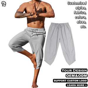 Pantalons Capri Harem <span class=keywords><strong>en</strong></span> Coton et <span class=keywords><strong>Lin</strong></span> <span class=keywords><strong>pour</strong></span> Hommes Personnalisés Légers et Amples Shorts 3/4 avec Cordon de Serrage Taille Élastique Décontractés Plage Bohème Yoga - Product Image 4