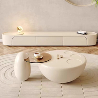 Table basse ronde moderne, forme de bol sculptural, finition brillante crème, style minimaliste, pour salon, chambre, meubles de maison
