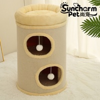 Arbre à chat en bois de luxe, tour d'escalade moderne pour chat, design antidérapant écologique, 2 niveaux, intérieur/extérieur, toutes saisons
